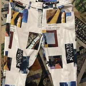 White graphic design pants